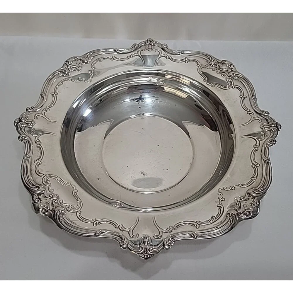 Vintage Gorham Silverplate Serving Bowl YC1308 Ornate Scroll Border 10